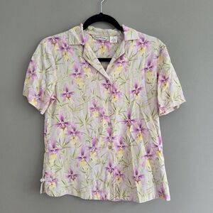Tommy Bahama Hawaiian Floral Orchid Silk Short Sleeve Button‎ Up Shirt Size XS